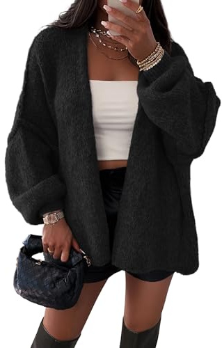 ATHMILE Womens Oversized Cardigan Sweaters Fall Fashion Clothes Black | Long Lantern Sleeve Trendy,Chunky Knit Open Front,Cozy Thick Winter Outfits