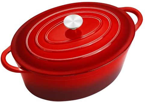 Gusseisen Topf Emaille Brot backen 6,6L Dutch Oven für Sauerteig Brot | Schmortopf mit Deckel und Griffen, 26 cm Brotbacktopf, Bräter Gusseisen, für Küche Backen Schmoren & Braten(Rot)