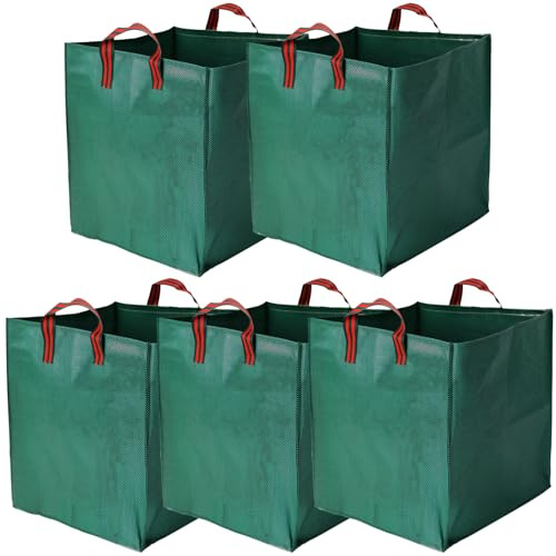 CHIHEUNG 5PCS Garden Waste Bags, 120 Litres Reusable Garden Waste Bags with Handles, Large Green Garden Sacks for Leaves Plant Waste Grass, 50x50x50cm
