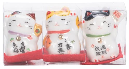 3Pcs Lucky Cat, Ceramic Fortune Cat, Mini Cute Lucky Waving, Creative Figurines Ornaments Gits for Home and Office..