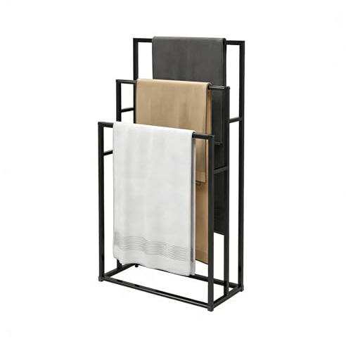 awolsrgiop Handtuchständer 3-Etagen Schwarz, 75cm Breite Freistehender Handtuchhalter mit 3 Stangen, Bis 25kg Belastbar, für Bad, Schlafzimmer & Balkon
