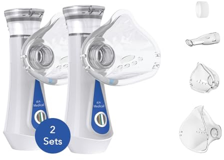 IEA Medical Inhalationsgerät Doppelpack, mobiler Vernebler für Kinder & Erwachsene, feine Zerstäubung, leiser Inhalator für effektive Atemwegstherapie zuhause & unterwegs, tragbarer Inhalator