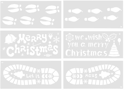 WEKAMOS 6 Feuilles Pochoirs de Noël Créatifs pour Peinture Festive Garçon Fille et Adultes Modèles Père Noël et Renne Réutilisables Outil de Dessin Ajouré Sûr