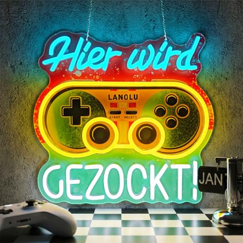 GGAQQ Hier Wird Gezockt Neon schild Gaming LED Neonlicht für Wanddeko | Hängeschild für Junge Mann Spielzimmer Wohnzimmer Gaming Zimmer
