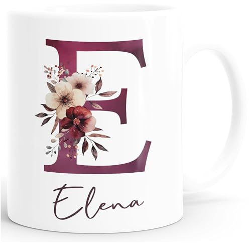 SpecialMe® Kaffee-Tasse Design Floral Buchstabe Initiale Monogramm Blüten personalisiert mit Namen persönliche Geschenke Weiss standard
