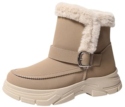 Dopo Sci da Neve Donna Scarponcini Scarpe Stivaletti Stivali per Polpacci Grossi Pioggia Pu Cachi 39