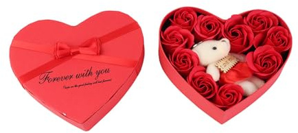 Riuulity Bouquet de Boîtes de Roses Cadeaux en Forme de Cœur, Roses de Savon Nourrissantes et Relaxantes, Idéales pour les Cadeaux D'anniversaire et D'anniversaire, Utilisation Polyvalente pour le
