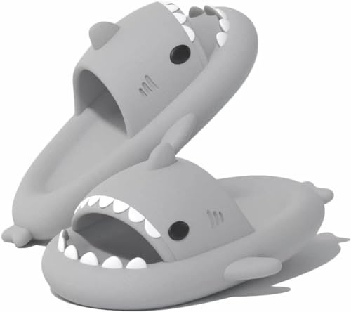 Mnking Claquettes Requin Été Femme Homme Chaussons Piscine et Plage Antidérapant Chaussures de Bain Douche Maison Gris Clair EU38-39
