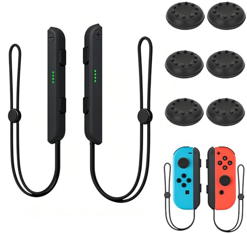 Wrist Strap and Thumb Grip Caps Set Compatible with Switch Controllers – 6 Joystick Covers forEnhanced Grip, Comfortable and Secure Gaming Accessories