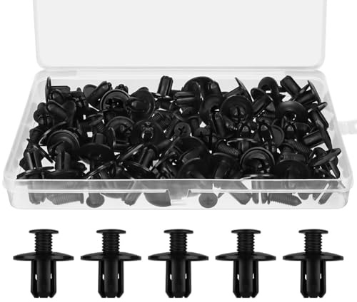 Leiwee Rivetti in Plastica per Auto 8mm, Set da 60 Pezzi Clip per Paraurti e Parafanghi, Fissaggi per Portiera e Cofano, in Materiale Resistente con Cassetta (Nero)