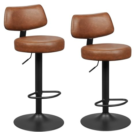 WOLTU Sgabelli Cucina Set di 2, Girevoli a 360° e Regolabili in Altezza, Sedie da Bar con Schienale e Poggiapiedi, in Pelle Sintetica e Metallo, per Cucina, Bar, Ristorante, Marrone Retrò