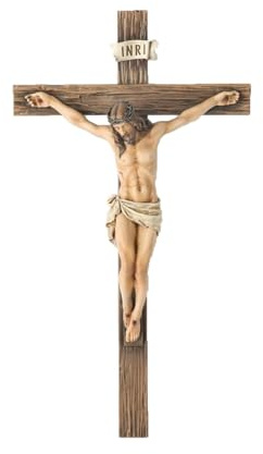 Crucifijo de pared de Cristo inspirador para decoración del hogar, decoración religiosa para interior y exterior (caqui, 24,5 x 13,8 x 3,8 cm)