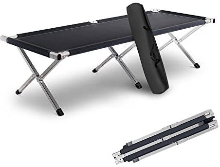 Kronenburg Feldbett XXL, Campingbett 210 cm x 72 cm x 45 cm – Belastbarkeit bis 200 kg - Stahlrohr verstärkt - in Schwarz