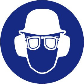Gebotsschild aus Aluminium - Kopf-, Augen- und Gehörschutz benutzen - Ø 40 cm
