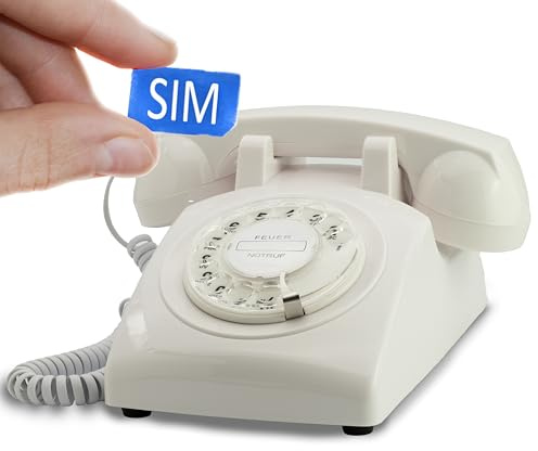 Opis 60s Mobile: Seniorentelefon mit SIM Karte/GSM Telefon wie EIN Vintage Festnetztelefon/Retro Tischtelefon für die Simkarte, einfach zu benutzen für Senioren, bei Demenz, usw. in Weiß