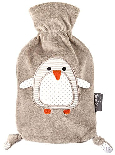 Fashy „Pia“ 35720.4 Wärmflasche / Kinderwärmflasche Pinguin ~ Thermoplast- Wärmeflasche mit kuschelweichem Flauschbezug aus 100% Polyester, robust und langlebig ~ 0,8 Liter