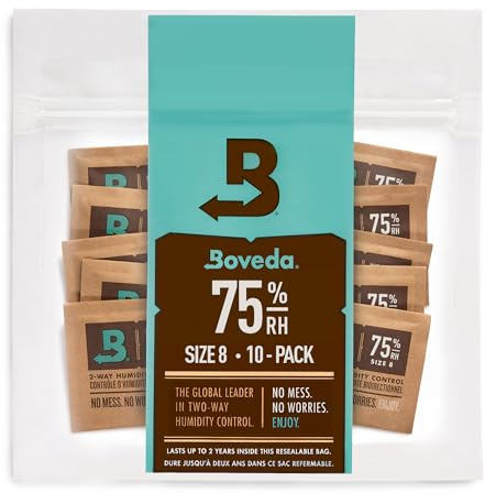 Boveda för cigarrer/tobak | 75% RH 2-vägs luftfuktighetskontroll | Storlek 8 för användning upp till 5 cigarrer | Patenterad teknik för humidorer | 10 återförslutningsbara påsar