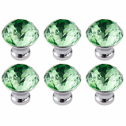 FBSHOP(TM) 6PCS Grün Diamantschliff Kristall klar Glas Türknauf Möbelknöpfe für Schublade, Schrank, Kommode, Schrank,Bücherschrank, Barschran etc. mit Schrauben