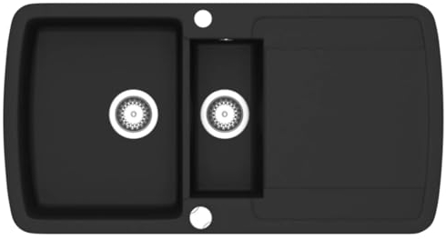 vidaXL Lavello da Cucina Granito Vasca Doppia Nero Lavabo Lavandino Arredo