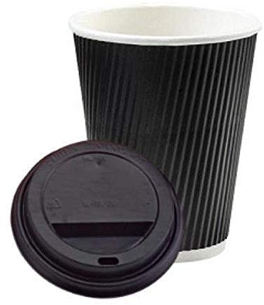 We Can Source It Ltd – 16oz Disposable Kraft Ripple Paper Cups with Black Lids – Insulated Black Paper Cups with 3 Ply Construction – 100% Recyclable – for Tea, Coffee, Hot Drinks– 50Pc