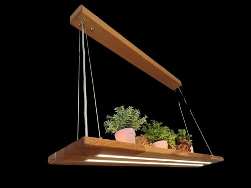 FRIESENLICHT Hängelampe Edles Design Pendelleuchte Holz Eiche Hängeleuchte Leuchte Esstisch Eiche Massiv Dimmbar (120cm/2 LED-Leisten unten)