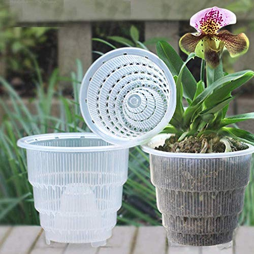 Set di 4 pz, vaso di fiori trasparente per di orchidee, con foro traspirante, fioriera in plastica per decorazioni da scrivania o da giardino, Come da immagine, 10 cm