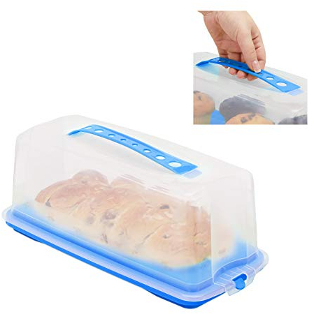 relaxdays 10027899_45 boîte à gâteaux, rectangulaire, poignée, avec Couvercle, HxLxP: 15 x 37 x 16 cm, Bleu/Transparent