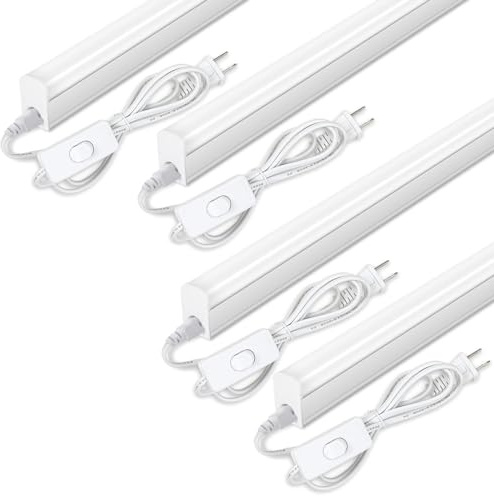 LELEJU LED Under Cabinet Lighting, 1FT, 5W, 6000K, 500lm, T5 Integrated Single Fixture, Under Counrer Lights for Kitchen, Corded Electric with ON/Off Switch (Pack of 4)