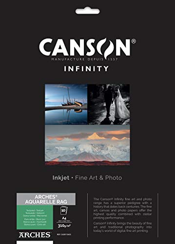 CANSON INFINITY ARCHES AQUARELLE, C400110653, Digital Fine Art Papier, DIN A4 (21,0 x 29,7cm), 10 Blatt, 310 g/m2