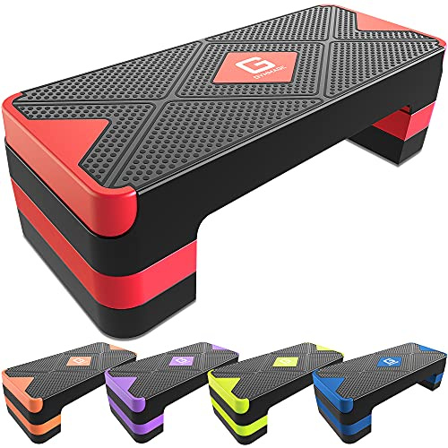 GYMMAGE Aerobic Exercise Stepper - Adjustable Height Workout Platform, 26.5 Step Deck with 4, 6, 8 Risers, Women's Home Gym Cardio Fitness