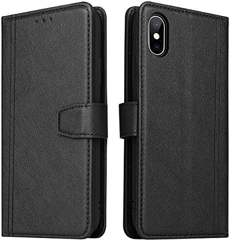 ZRANTU Handyhülle für iPhone X Hülle mit RFID Schutz, iPhone XS Klapphülle Leder Handytasche, Flip Case Kartenfach/Magnetverschluss Brieftasche Lederhülle für iPhone X/iPhone XS, Schwarz