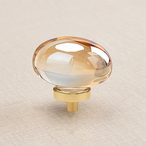 CLCTK 8 Pack Champagne Crystal Cabinet Knobs, Gold Cabinet Glass Knobs for Dresser Drawers Brass Furniture Hardware Pulls (Oval)