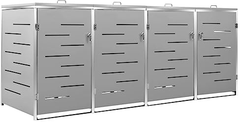Hommdiy Mülltonnenbox für 4 Tonnen Mülltonnenverkleidung mülltonnenboxen 276.5x77.5x115.5 cm Grau