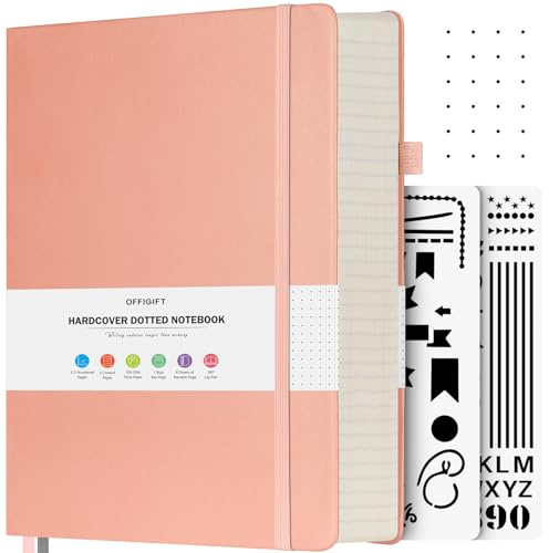 Notizbuch B5 Dotted, Hardcover Tagebuch mit 312 Nummerierten Seiten, 100g/m² Tintenfestes Papier Gepunktete Notizbücher mit Registerseiten, Tagebuch für Erwachsene, 19,3 x 26,4 cm, Rosa | 100g/m² Tintenfestes Papier Gepunktete Notizbücher mit Registerseiten, Tagebuch für Erwachsene, 19,3 x 26,4 cm