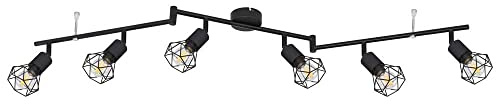 Retro Deckenstrahler Deckenleuchte 6 flammig Spotleiste Deckenlampe schwarz, Spots beweglich, Metallgeflecht schwarz, 6x E14 Fassungen, LxH 120 x 22 cm