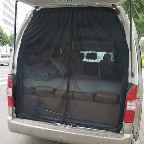 Heckklappe Flügeltür Kofferraumabdeckung Sonnenschutz Größe 180 * 150 cm Sonnenschutz Vorhänge Magnetisch Fliegengitter Schwarz Mesh Moskitonetz für Dach T5 Wohnmobil Wohnwagen Camping Zubehör