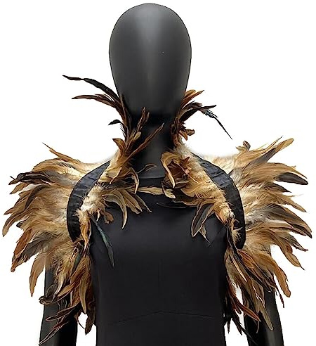 Surakey Gothic Feder Achselzucken Schal Poncho Halloween Party Kostüm Epauletten Shrug Kragen,Damen Feder Umhang Cape Federboa Feder Schal Gothic für Halloween Cosplay Verkleidung