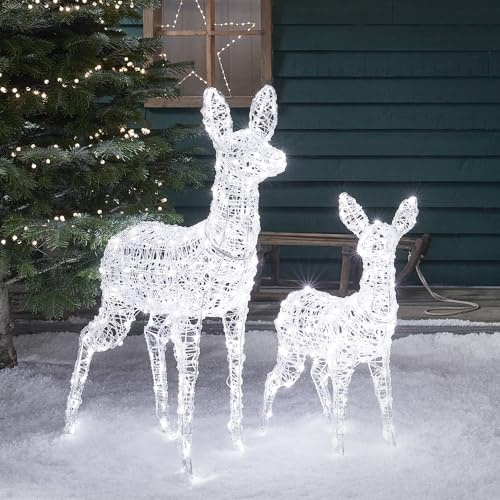 Lights4fun Set 3-in-1 Swinsty LED Rentier Figuren Mutter und Kind Batteriebetrieben Timer Weihnachtsbeleuchtung Außen und Innen