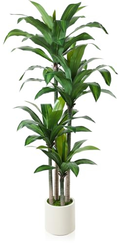 Kazeila Künstlicher Drachenbaum Artificial Plants 180cm Kunstpflanzen groß,Plastik Künstliche Pflanzen,Tropische Dracaena Fragans Pflanze mit Töpfen für Wohnzimmer Büro Garten Dekoration(1Pack)