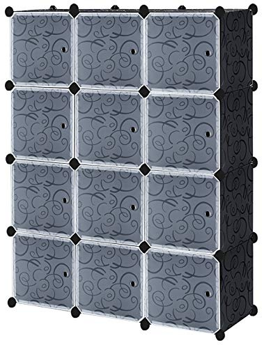 LILIIN Garderob, bärbart hyllsystem, 12 plastkuber, gör-det-själv-sovrumsskåp, bärbar garderob för kläder, böcker, leksaker 147 x 111 x 37 cm