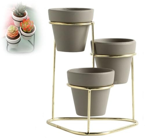 RIEONA 1 Set Portafiori in ferro, Ripiani for vasi da fiori, Portafiori, Portapiante alto, Scaffale, Portafiori retrò, for piante da esterno ( Color : Gray basin with gold frame )
