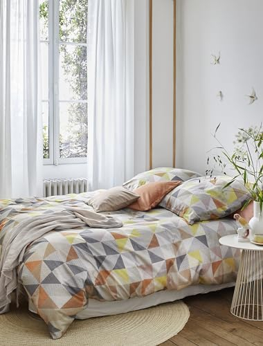 Irisette Seersucker Bettwäsche Set Bettwäsche 2 teilig | Bettbezug 140 x 200 cm Kopfkissenbezug 90 x 70 cm | Modell: Frano orange