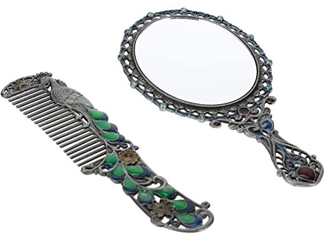 PRETYZOOM Entzückendes Vintage Handspiegel Satz Mit Kamm Kleiner Tragbarer Kosmetikspiegel Aus Metall Dekorativer Schminkspiegel Für Mädchen Und Reisen