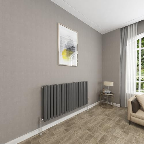 Sky bathroom | 600x1180mm - Modern Anthracite Horizontal Double Panel Oval Column Radiator Central Heating Designer Radiator
