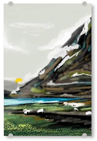 artboxONE Acrylglasbild 45x30 cm Natur Grasen Bild hinter Acrylglas - Bild grasen Berg eklektisch