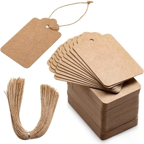 Supercap - Kraftpapier-Preisschilder | 500 Stück leere Hängeetiketten | kleine Warenetiketten für Preisgestaltung von Geschenkkleidung Verkaufsbedarf | unbespannte Markierungsanhänger