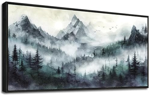 MHARTK66 Modern mit Rahmen Bilder Wohnzimmer Landschaft Gemälde 50x100 cm | waldmuster, leinwandmaterial, hd-druck, leicht zu hängen, einfache montage, für viele räume geeignet, gute geschenkidee