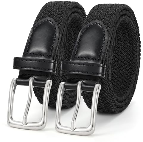 JasGood flätat elastiskt bälte för män och kvinnor, 2 stycken tygbälte stretchbälte stretchigt bälte för jeansbyxor, 3 cm bredd, A-svart + svart, 110cm: Für Größe 90cm-101cm