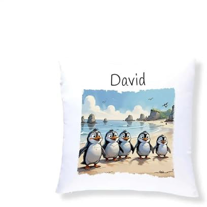 Druckerino Kinder Kuschelkissen mit Namen personalisiert - Geschenkidee - Kinder Kissen mit Namen 40 x 40 cm inkl. Kissenfüllung - personalisierte Geschenke (Pinguine)