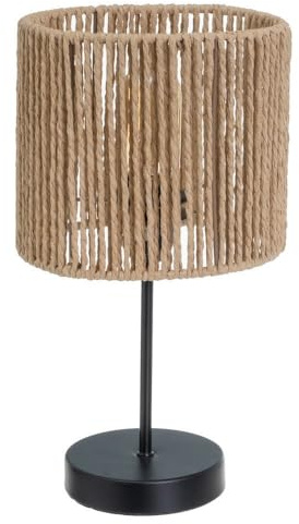 Lámpara de mesita de metal y pantalla cilíndrica de fibras papel 19x35 cm | Punto de luz auxiliar para mesita de noche o salón. Cable de 150 cm con interruptor. Casquillo E27. No incluye bombilla